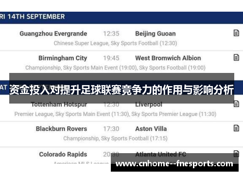 资金投入对提升足球联赛竞争力的作用与影响分析 资金投入对提升足球联赛竞争力的作用与影响分析